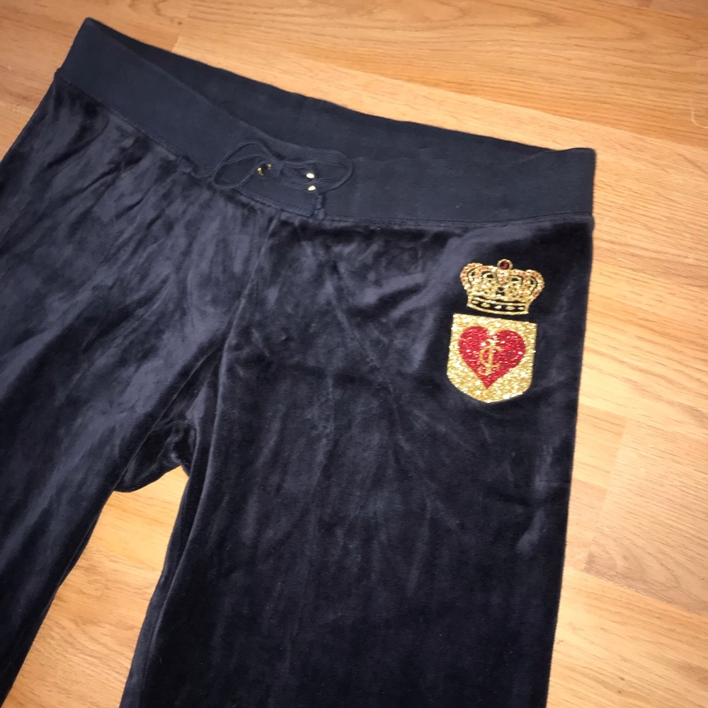 Juicy Couture Navy Blue Wide Leg Pants with Gold Emblem